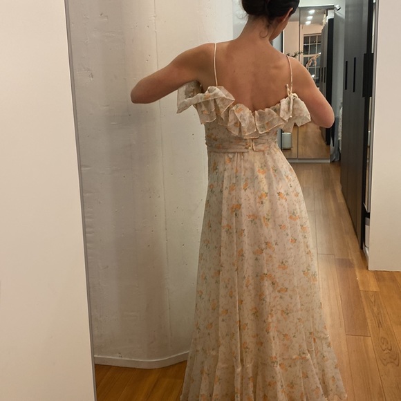 Vintage 1970 Bridesmaid Ruffle chiffon dress Gown - Picture 4 of 12